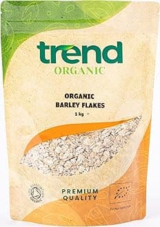 Trend Organic Barley Flakes-1kg-Nutrient-Rich Goodness, High in Protein & Fibre, and Essential Vitamins and Minerals, Certified Organic, Vegan, Non-GMO, No Additives No Preservatives, Raw