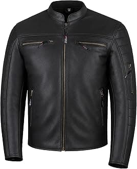 REVOLT Men's Motorcycle Jacket, Natural Buffalo Leather, CE Armor - Ventilation, Cruiser Motorbiker Touring Biker Black XL