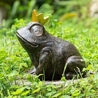 Rezpuao Garden Decor Statue Frog Prince,Solar Statue Decor Frog Prince,Resin Frog Figurine with Solar Light for Patio,Balcony,Yard,Lawn Ornament,Perfect Garden Gift