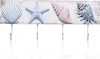 Tide and Tales Beach Bathroom Decor 3D Seashell Wall Hooks Towel Rack for Coastal Bathroom, Bedroom or Kitchen - Shells Starfish Beach Decorations for Home - Ocean Theme Beach House Decor