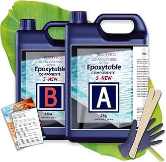 3,10 Kg Epoxy Resin Epoxytable Five Ideal for creating River Table, Furniture, Clear Casting, Countertops 5 cm, Jewellery and Artistic Creations, Non-toxic Certified, Technical Assistance in English