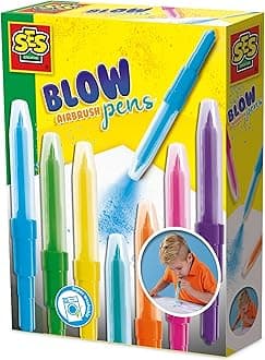 SES Creative Blow Airbrush Pens, Set of 7 Assorted Colours Blo Felt Tips, Arts and Crafts, Non Toxic Washable Transition Markers for Kids Creative Drawing, Boys and Girls 5 and Up