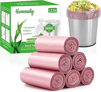 Hommaly 1.2 Gallon 240 pcs Small Pink Trash Bags, Strong Garbage Bags, Bathroom Trash Can Bin Liners Unscented, Mini Plastic Bags for Office, Waste Basket Liner, Fit 4.5,5,6 Liters, 0.5,0.8,1,1.2 Gal