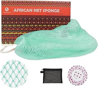African Net Sponge Authentic African Exfoliating Net Sponge with Knots Real Sapo Sponge with Handles Afro Scrub Net Bath Cloth for Shower (Light Green)