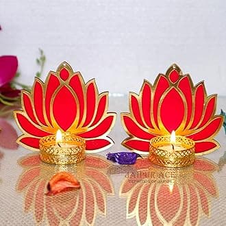 Jaipur Ace Decorative Diwali Tealight Diya | Traditional Handmade Lotus Tealight/Candles Set for Home Decoration | Floor Decoration for Ganesh Chaturthi Laxmi Pooja (Pack of 2)