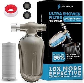 SparkPod Ultra Shower Filter & Cartridge 150 Stage Equivalent - Filters Over 95% Chlorine and Heavy Metals - Superior Filtration with Activated Carbon Block - Tool Less 1-Min Installation - Leak Free