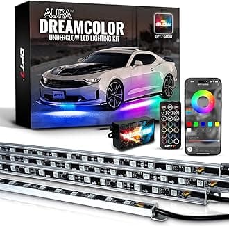 OPT7 Aura DreamColor Underglow Chasing Lights for Car with APP & Remote Control, Waterproof Rigid Aluminum LED Light Bar, 12V Exterior Neon Accent Underbody RGBIC Light Kit, Valentines Day Gifts
