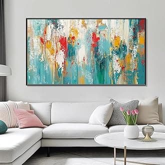 Extra Large Abstract Painting on Canvas, Abstract Wall Decor, Blue Gold Wall Art, Textured Style Artwork, Abstract Print Art, Modern Canvas Art Wall Decor, Wall Decor Office Living Room (Black Frame, 36"x20"|92x52cm)