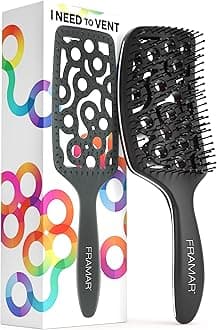 FRAMAR Professional Vented Hair Brush – Curved Hair Brush For Blow Drying, Wet Paddle Brush For Hair, Vent Brush For Blow Drying, Wet Hairbrush For Women – Heat Resistant - Black
