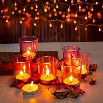 Pure Source India Set of 6 Glass Votive Tealight Candle Holders - Living Room Side Table Home Decoration (Glass, Pack of 6, Pink)