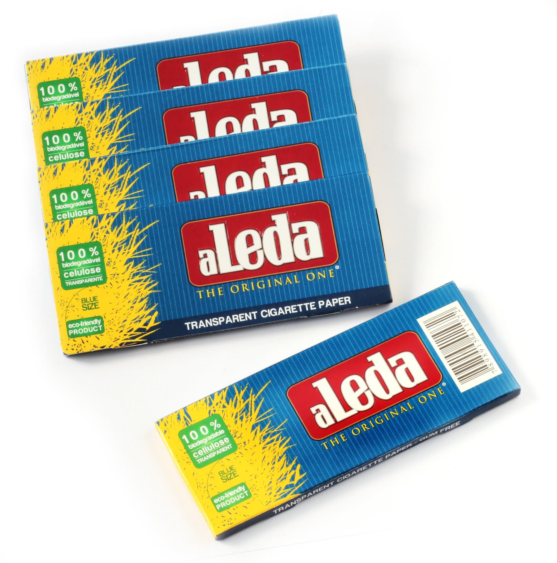 5 booklets - aLeda BLUE size clear Cellulose rolling paper from Brazil - 250 papers