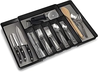 ELTOW Expandable Silverware Drawer Organizer, 8 Compartment Non-Slip & Adjustable Silverware Trays For Kitchen Drawers, Kitchen Organization for Utensils, Cutlery, Flatware Storage - Black
