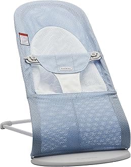 BabyBjörnBouncer Balance Soft, Light Grey Frame, Mesh, Sky Blue/White (005143US)