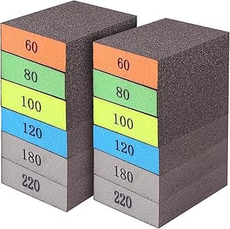 Romeda 12-Pack Sandpaper Block, Four Grits Per Pack 220/180/120/100/80/60, Washable and Reusable Handmade Sanding Sponge, Drywall Sandpaper Blocks for Wooden Drywall Sheetrock and Metal Glazing