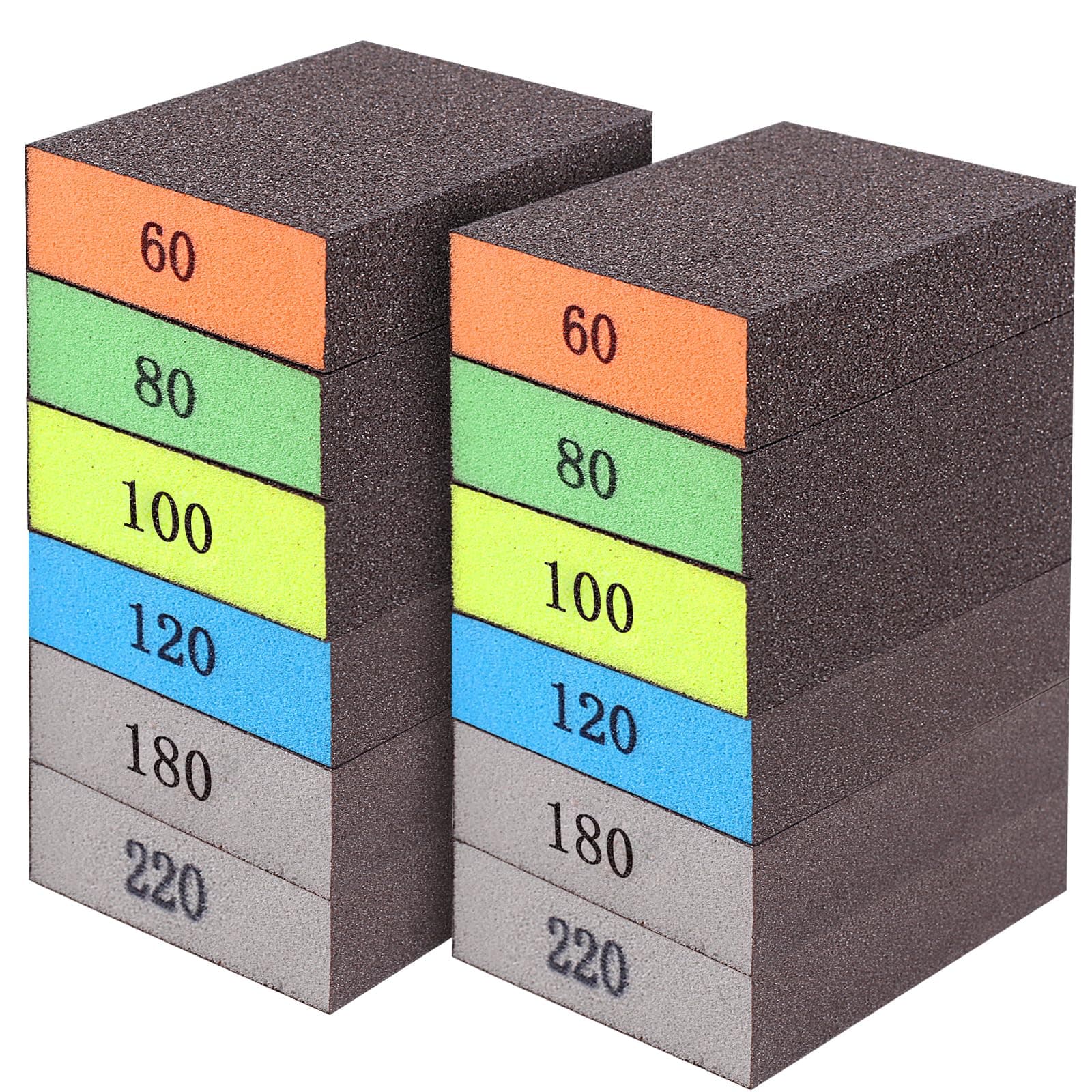 Romeda 12-Pack Sandpaper Block, Four Grits Per Pack 220/180/120/100/80/60, Washable and Reusable Handmade Sanding Sponge, Drywall Sandpaper Blocks for Wooden Drywall Sheetrock and Metal Glazing