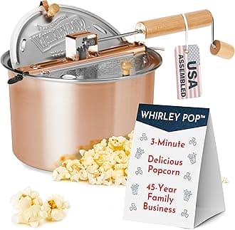 Wabash Valley Farms Original Whirley Pop Popcorn Maker - 6 Quart Popper, Stainless Steel With Metal Gears, Stove Top Maker, Gourmet Pot (Copper)