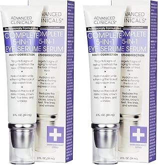 Two - 2Oz: Advanced Clinicals 5-In-1 Multi Correction Anti-Aging Eye Serum W/Retinol, Collagen, Vitamin C, Manuka Honey. For Dark Circles, Wrinkles, Crow'S Feet, Fine Lines. Large