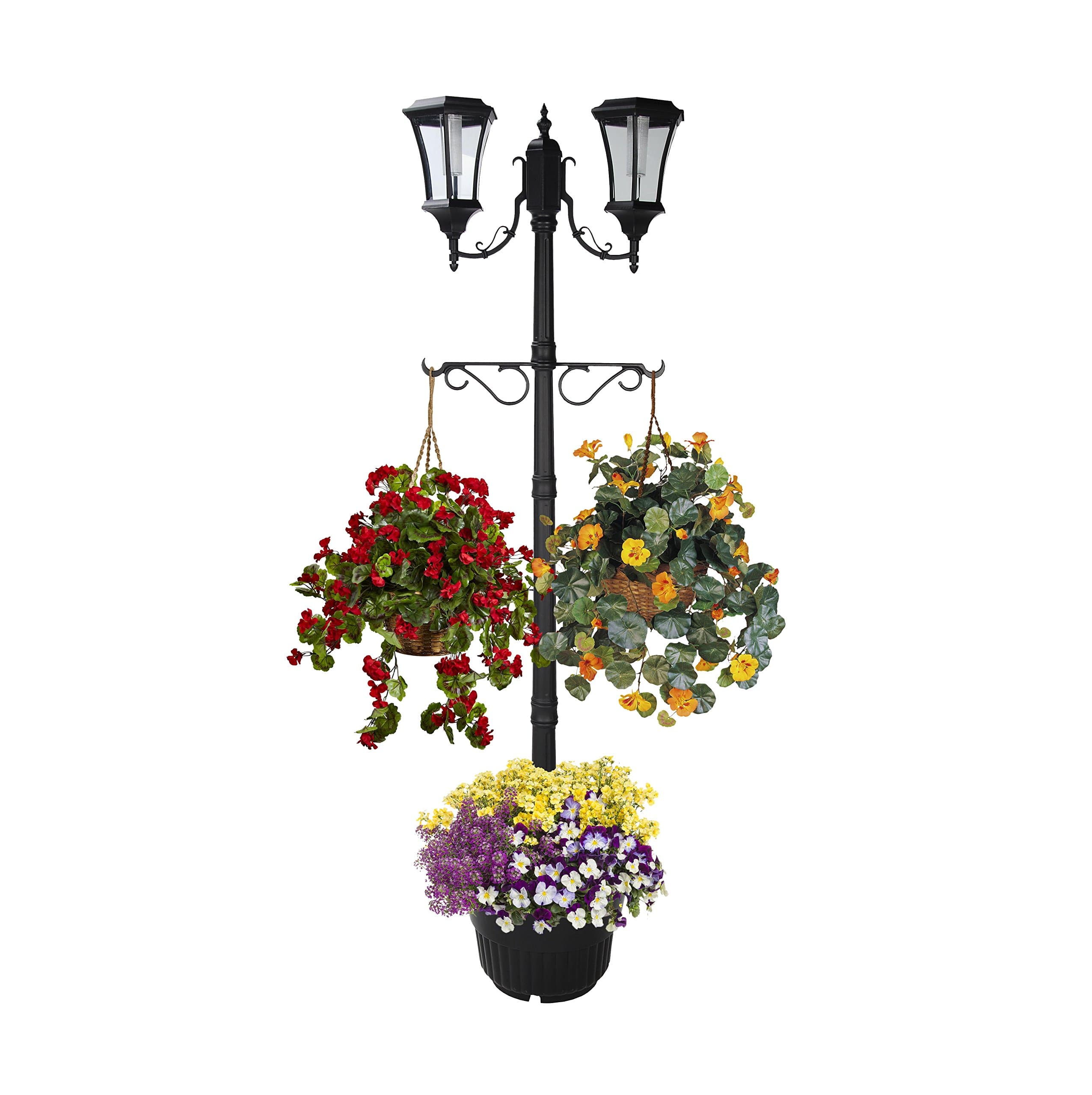 Sun-Ray Martens Two Head Solar Lamp Post and Planter in Black