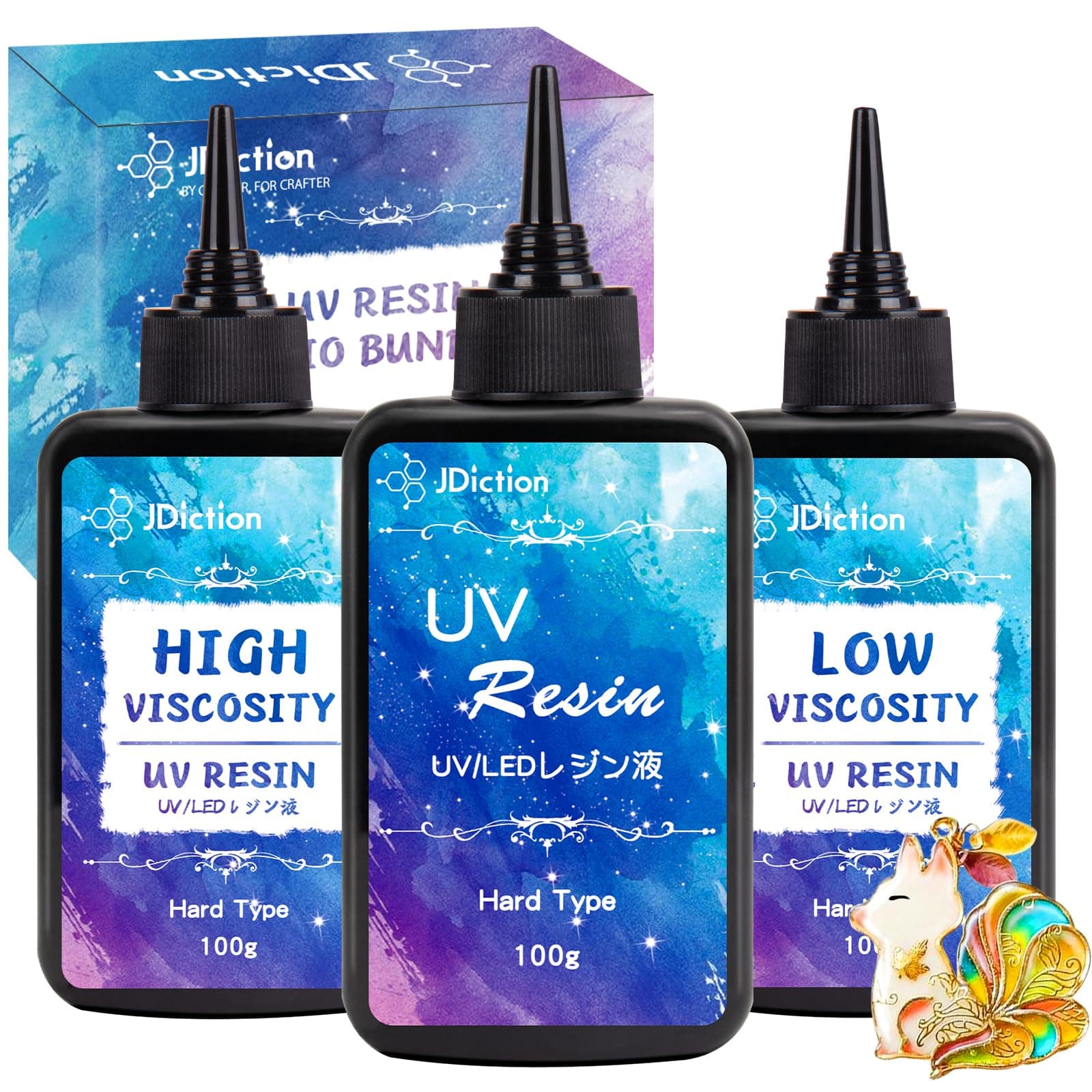 UV Resin Trio Bundle - 300g Total - Regular, High Viscosity/Thick and Low Viscosity/Thin Crystal Clear UV Resins for Jewelry Making, Doming, Coating, Detail Molds and Casting Resin Crafts
