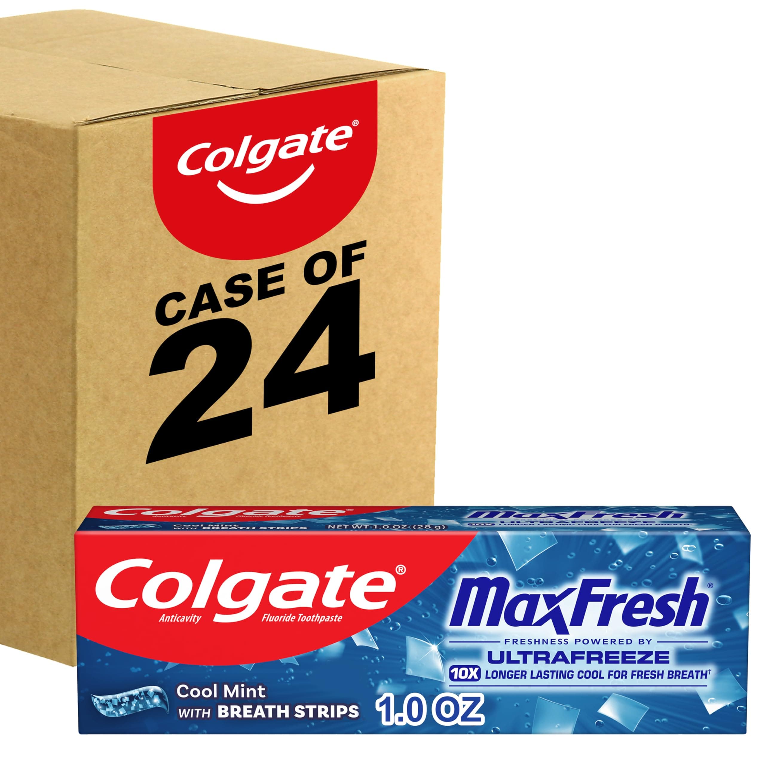 Max Fresh Travel Size Toothpaste with Mini Breath Strips, Cool Mint - 24 Pack