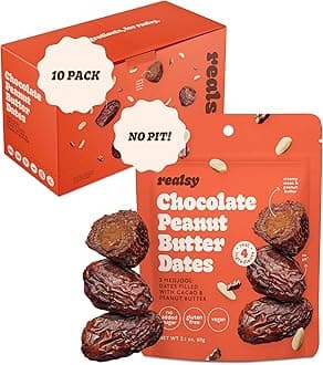 Chocolate Peanut Butter Stuffed Medjool Dates, Organic Dates with No Sugar Added, Gluten-Free, Vegan, Good Source of Fiber, Low Glycemic Index, All Natural Healthy Snack, (10 Pack)