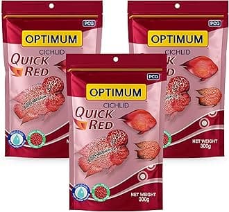 Foodie Puppies Optimum Cichlid Quick Red Small Pellet Fish Food - 300gm (Pack of 3) | Added with Fish Meal & Corn Gluten Meal | All Aquarium Fish with Free Key Ring