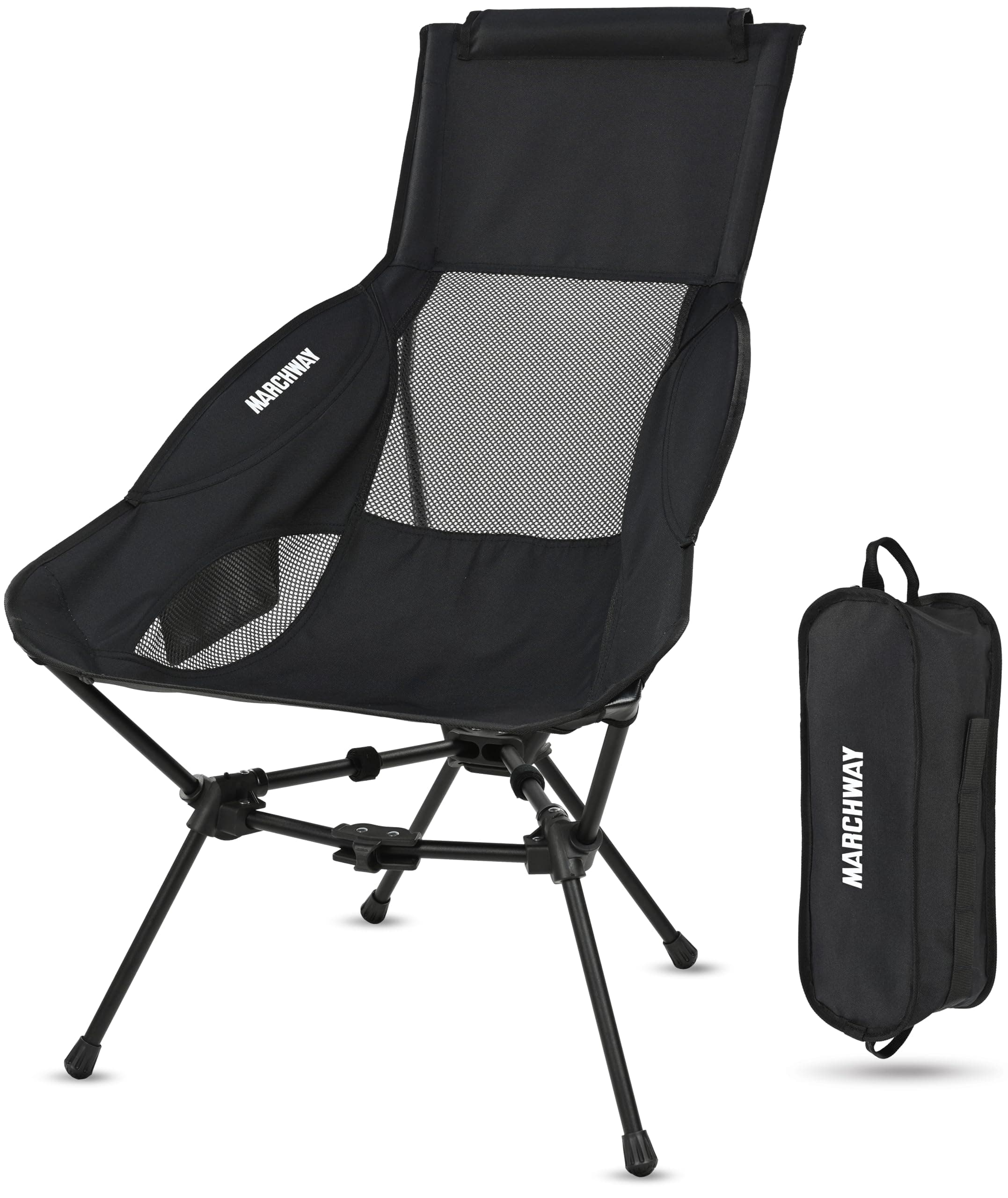 Lightweight Folding High Back Camping Chair with Head Support, Stable Portable Compact for Outdoor Camp, Travel, Beach, Picnic, Festival, Hiking, Backpacking (Highback Black)