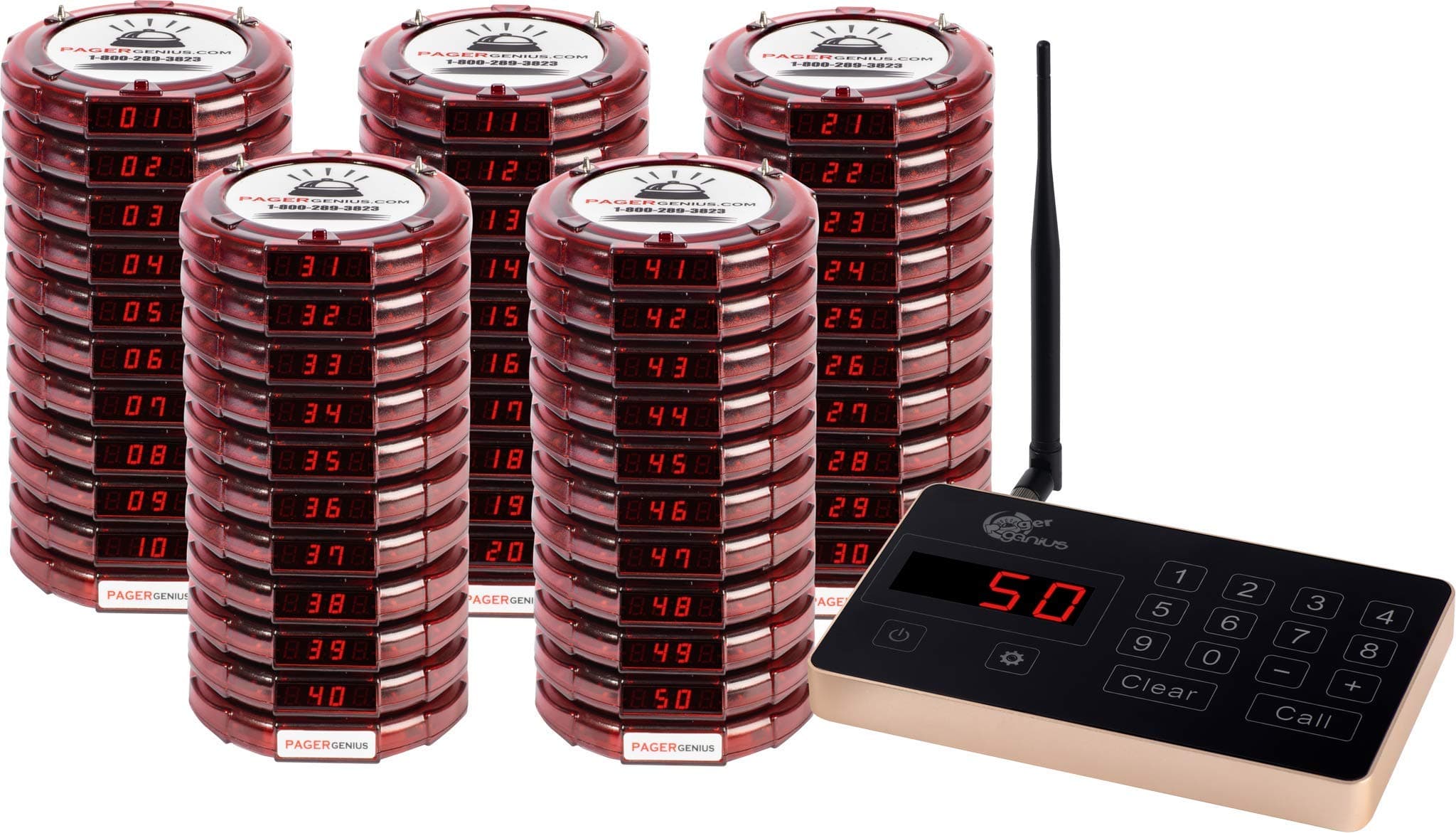 Complete 50 Restaurant Wireless Pager System *50 Table Guest Pagers/Buzzers - Zero Monthly Fees with USA Customer Support and Warranty - Page Smart