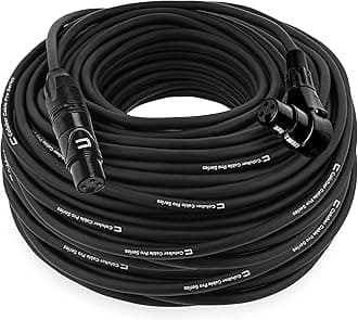 Balanced XLR Cable Male to Right Angle Female - 100 Feet Black - Pro 3-Pin Microphone Connector for Powered Speakers, Audio Interface or Mixer for Live Performance & Recording