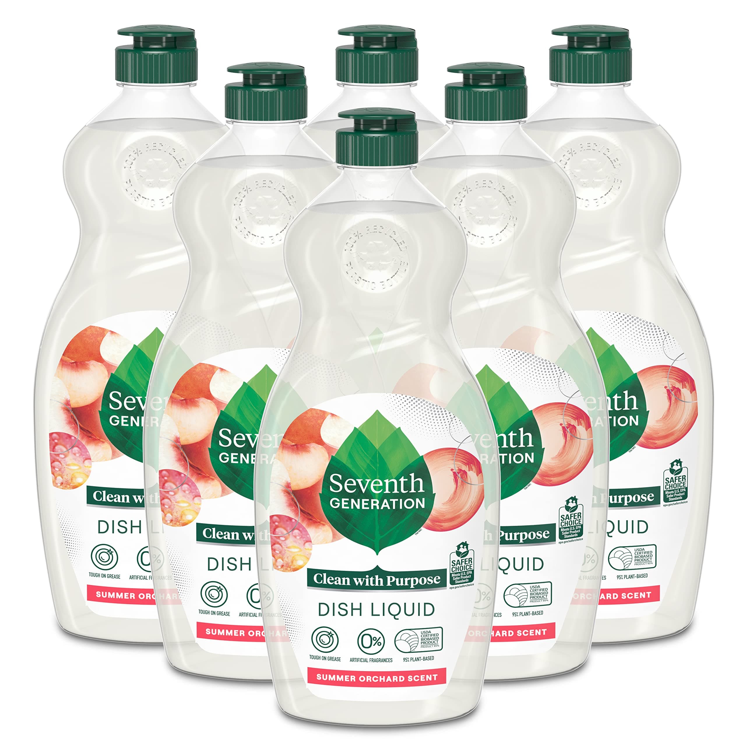 Seventh Generation Dish Soap Liquid Summer Orchard Scent Pack of 6 Dishwashing Soap Dish Detergent Liquid Soap 19 oz