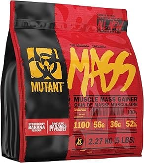 MutantMASS Weight Gainer Protein Powder with a Whey Isolate, Concentrate, and Casein Protein Blend, For High-Calorie Workout Shakes, Smoothies and Drinks, (2.27 Kg), Strawberry Banana