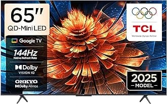 TCL 65Q6C Television 65 Inch Smart TV 4K QD-Mini LED Colorful Quantum Crystal HDR 10+ Gaming Google TV, 144Hz Native Refresh Rate, ONKYO 2.1 Hi-Fi, Dolby Atmos, AI Mode, Game Master (2025 Model)