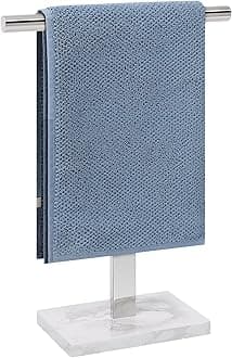 Hand Towel Holder, T-Shape Hand Towel Stand for Bathroom, Hand Towel Rack Bar Standing for Vanity Kitchen Countertop, 304 Stainless Steel (14IN-Marble Base, Chrome)