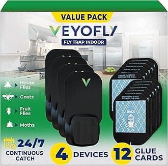 VEYOFLY Flying Insect Trap for Indoor - Electric Traps: Catch Fruit Flies, Mosquitoes, Mosquitoes, Moths and Other Insects with UV Light and Adhesive Paper - (Black Device 4-PK)