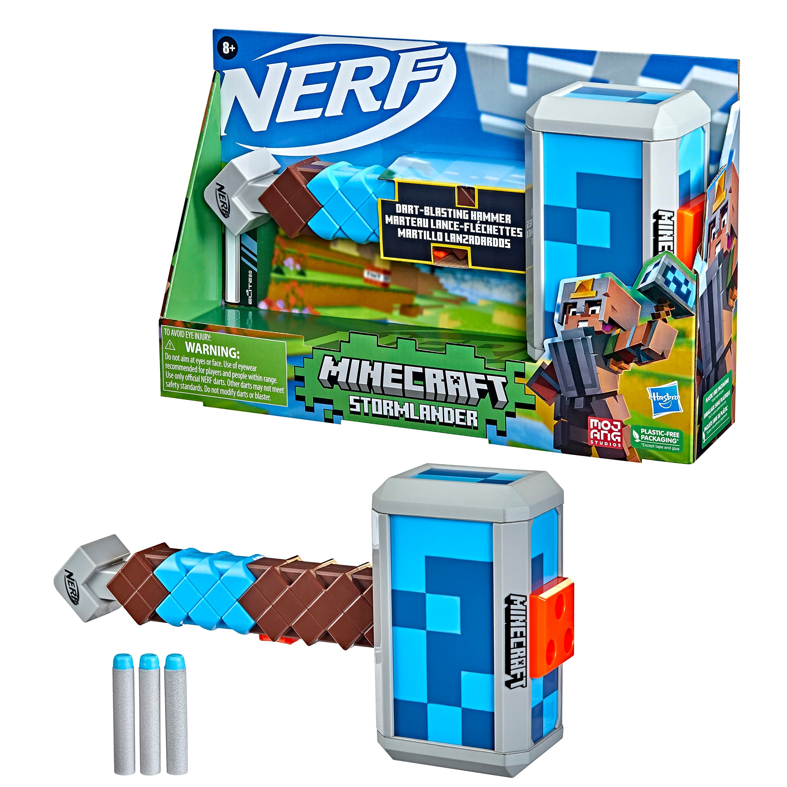 Minecraft Stormlander Dart Blasting Hammer, Fires 3 Darts, Includes 3 Official Nerf Elite Darts, Toy for Kids Teens and Adults, Outdoor toy for boys, gift toy for kids Ages 8+