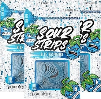 Sour Strips Flavored Sour Candy Strips, Deliciously Sour Chewy Candy Belts, V...