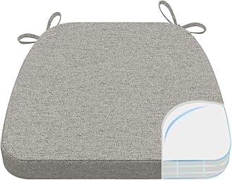 AAAAAcessories D-Shaped Chair Cushions, 2" Thick Dining Chair Pads with Ties and Removable, Machine-Washable Cover, 17" x 16", Khaki Gray