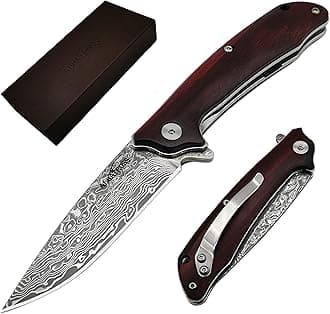 Father's Day, Mother's Day & Birthday Gift for Him Her - ALBATROSS 7" Ball Bearing Assisted Opening Pocket Knife-Red Sandalwood Handle & Modern Damascus Steel Blade - Premium Folding Knife with Gift Box - HGDK023