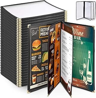 WeChef 30 Pack Restaurant Menu Covers 8.5 x 14" Book Style 4 Page 8 View PVC Transparent Restaurant Menu Holder Book Cafe Hotel Club Pub Bar Black