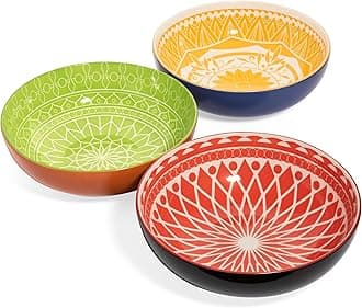 Annovero Serving Bowls - Large Big Bowl for Mixing, Salad, Pasta, Mashed Potato, Chips - Colorful & Decorative for Parties & Entertaining - Microwave, Oven Safe - No Lead & Cadmium - 72 Oz - Set of 3