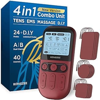 4 in 1 - D.I.Y & Tens Unit & EMS & Massage Muscle Stimulator, Dual Channel Therapy Machine for Pain Relief, FDA Cleared Rechargeable Electronic Pulse Massager,with 12pcs Electrode Pads (RED)