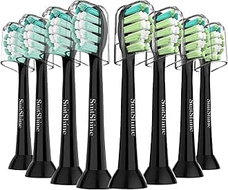 Replacement Toothbrush Heads Compatible with Philips Sonicare and More Click-on Handles 8 Pack Black