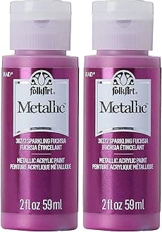 FolkArt Metallic Acrylic Craft Paint, Sparkling Fuschia 2 fl oz Premium Metallic Finish Paint, Perfect For Easy To Apply DIY Arts And Crafts, 36272 (Pack of 2)