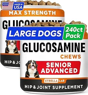 Senior Advanced Glucosamine Joint Supplement for Dogs - Hip & Joint Pain Relief - Small + Large Breeds -Omega-3 Fish Oil - Chondroitin, MSM- Mobility Soft Chews for Older Dogs - Chicken Flavor - 240Ct