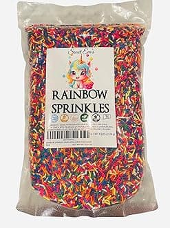 RAINBOW SPRINKLES 6lbs; Dairy Free, Gluten-free, Egg Free, Vegan, Nuts Free, Kosher, Sprinkle Medley Mix, For Baking, Decorating, Cookies, Cupcakes, Cakes, Topping, Jimmies, Sugar Shapes, Large Pouch, 6 LBS, CRUNCHY!
