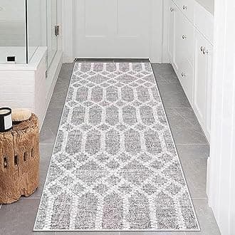 Calore Carpet Runners for Hallways Non Slip Washable Runner Rugs Long Soft Kitchen Runner Grey Hallway Hall Runners for Bedroom Hallways Living Room Kitchen (Boho Grey, 80 x 200 cm)