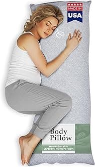 Snuggle-Pedic Long Body Pillow for Adults - Big 20x54 Pregnancy Pillows w/Shredded Memory Foam & Cooling Pillow Cover - Cuddle Firm Maternity Side Sleeper Pillow Insert to Hug for Bed - Grayy