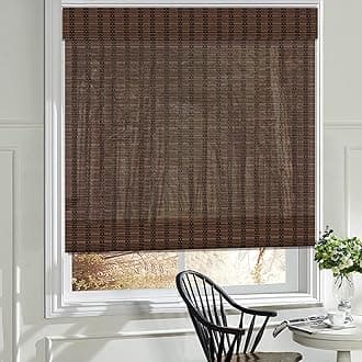 LANTIME Wood Window Roman Shades, Lined Blackout Bamboo Roman Shades Blinds, Easy Installation for Home and Garden, Light Brown