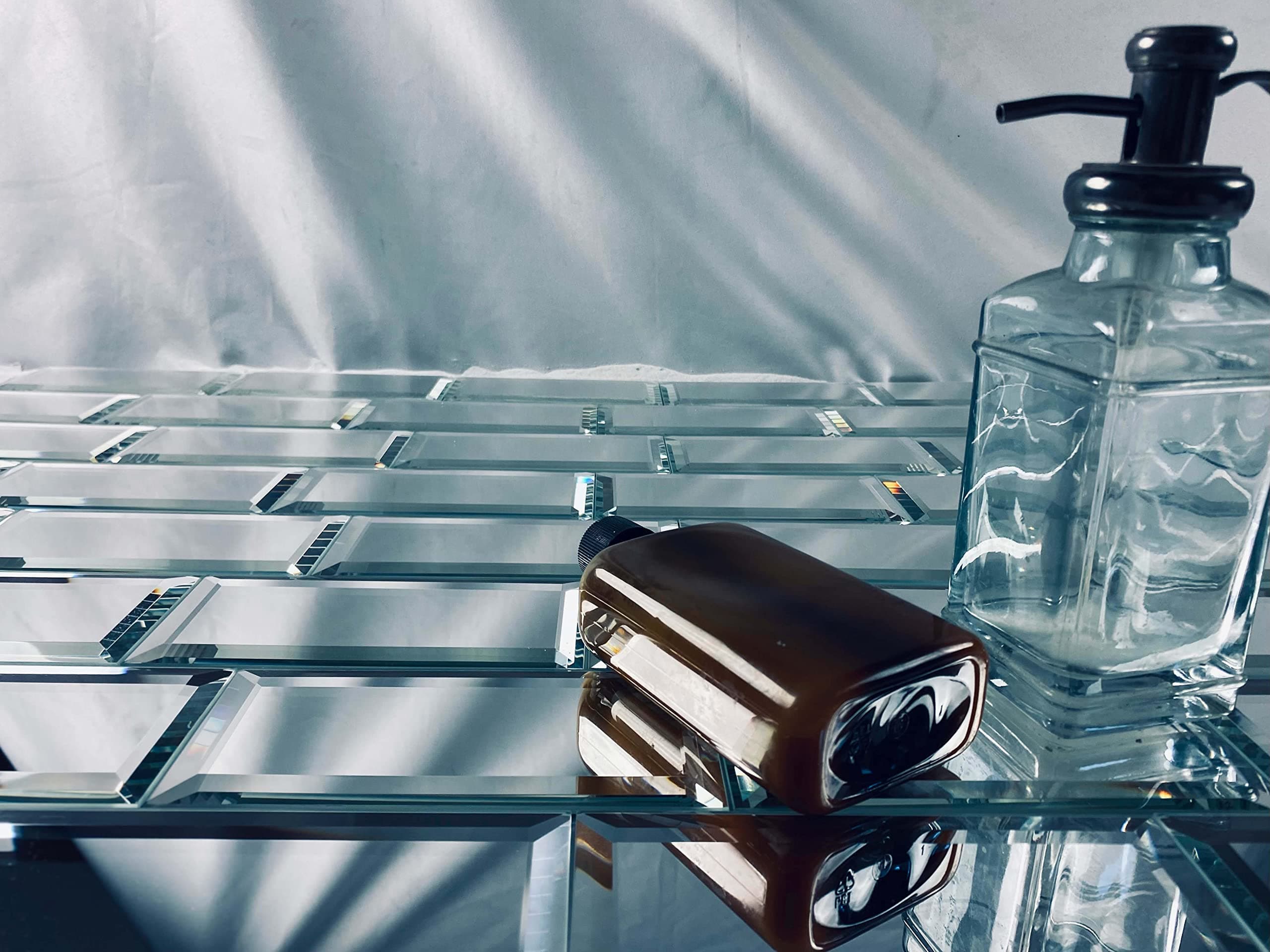 Reflections Subway Graphite Blue Gray 3" x 6" Beveled Glossy Smooth Glass Reflective Mirror Decorative Bathroom Back-Splash Wall Tile (88 Tiles (Case), Graphite/Blue Gray)