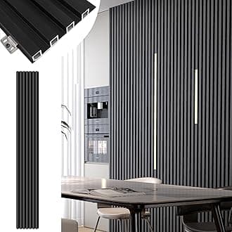 Black Wall Panels for Interior Decor 96x6.6in 8Pack WPC Wall Panel Waterproof Matte Finish Black 3D Accent Wall for Living Room Bedroom Hall Office, 33.6 sq.ft Coverage Slat Wall Paneling